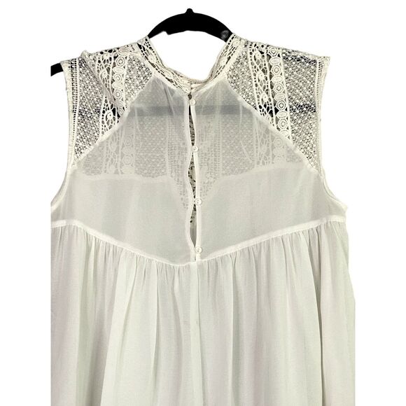 Zara TRF Sheer Sleeveless Lace Flowy Boho Blouse Button Eyelet Back S White - Picture 9 of 15